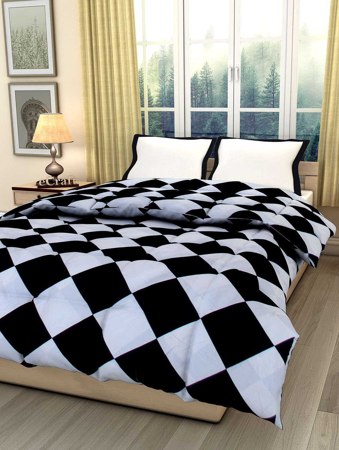 square checks printed single bed reversible ac comforter