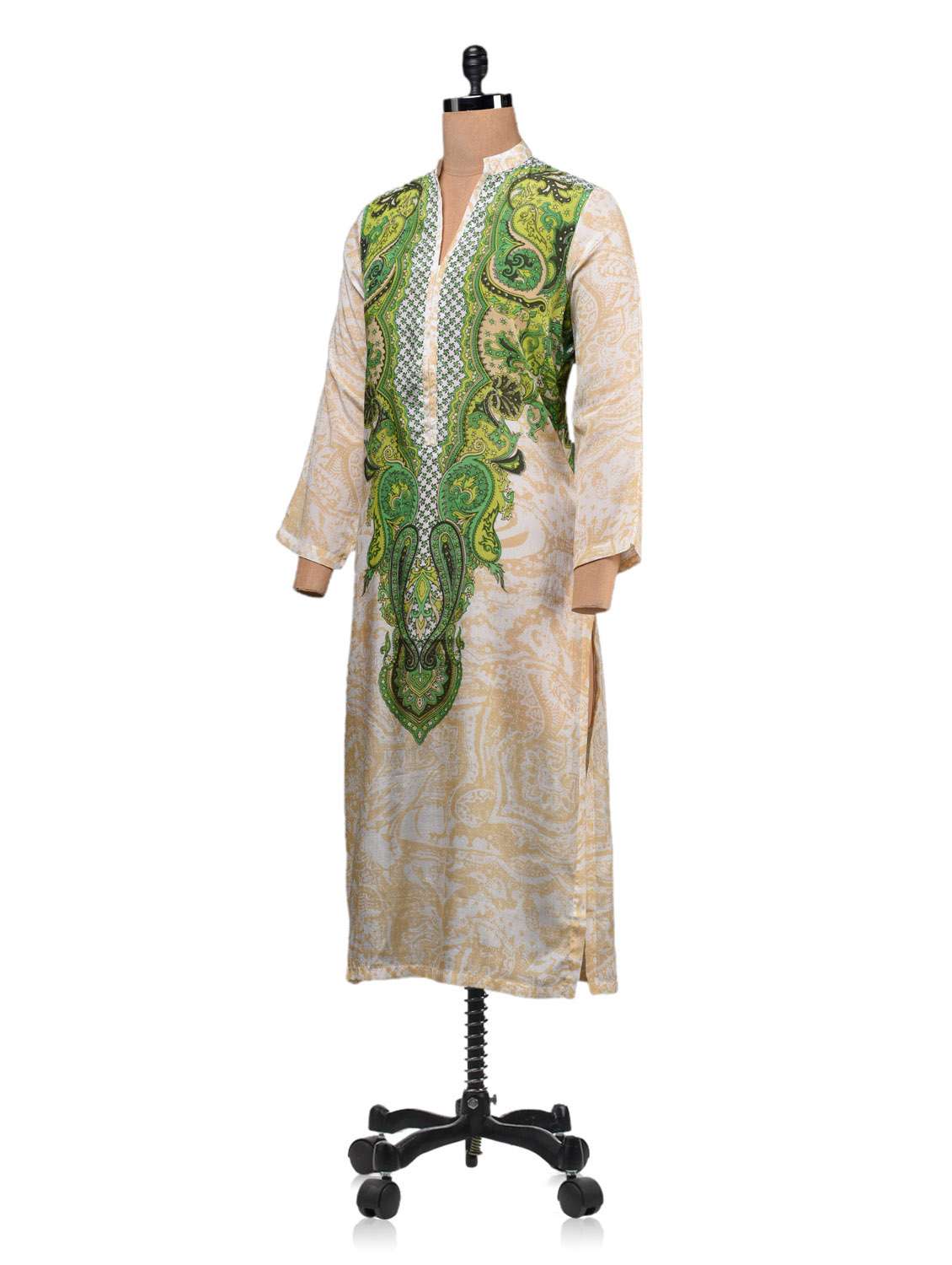 beige silk straight kurta - 1068089 - Standard Image - 1