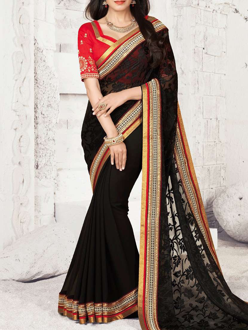 black poly georgette brasoo saree with blouse