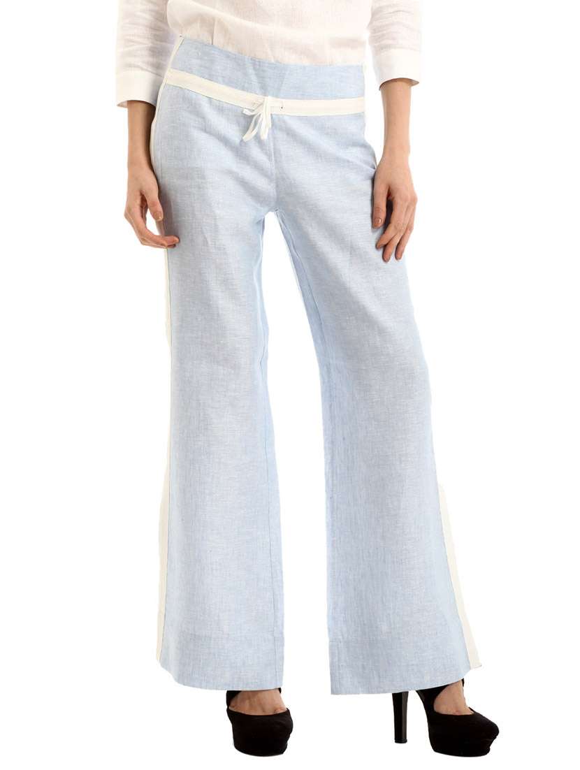blue linen trousers