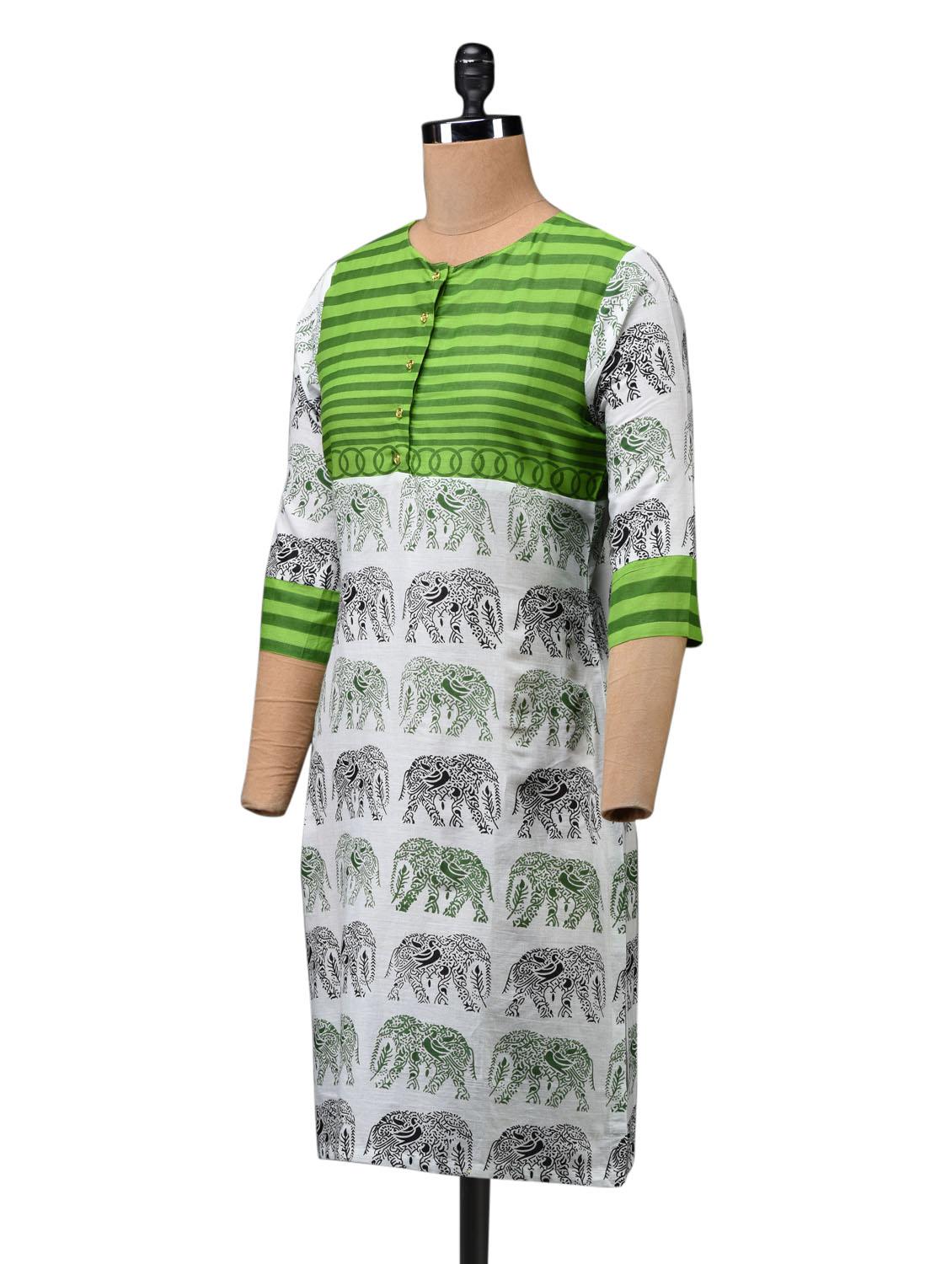 green printed cotton kurti - 1070411 - Standard Image - 1
