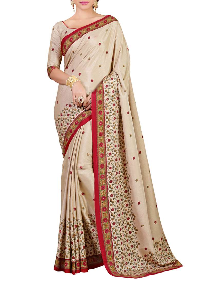 Beige Manipuri Silk embroidered Saree