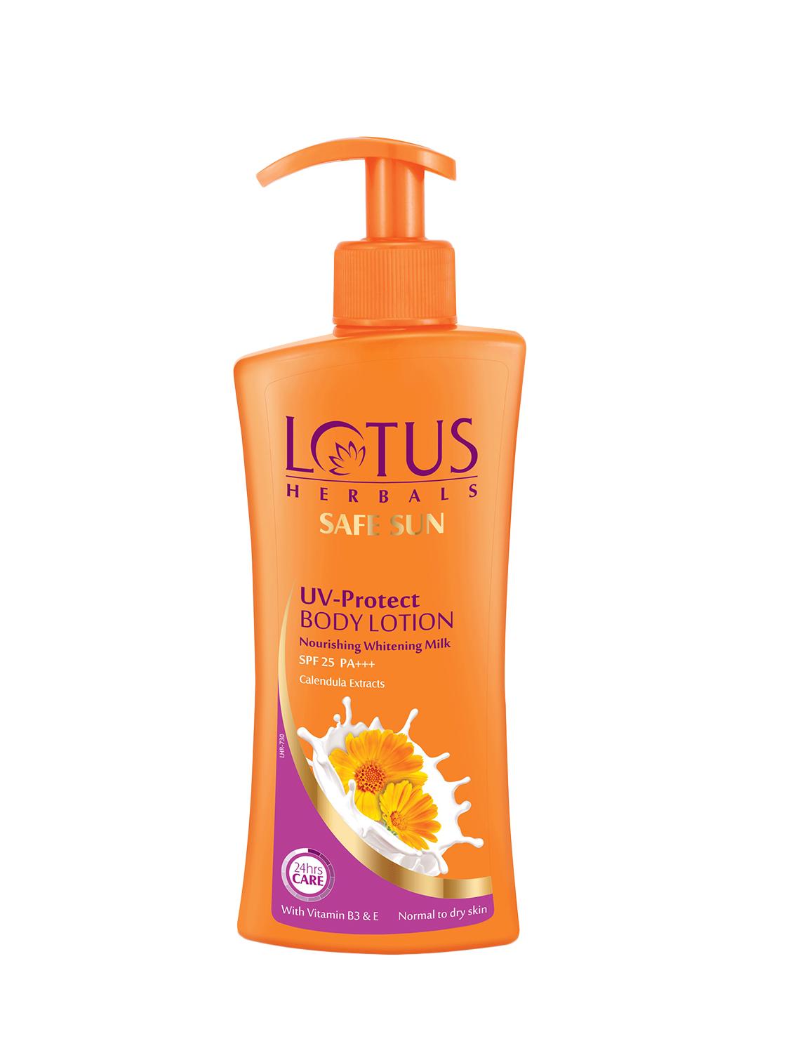 Lotus Herbals SAFE SUN UV-Protect BODY LOTION Nourishing Whitening Milk SPF 25 PA+++ 250ml - By