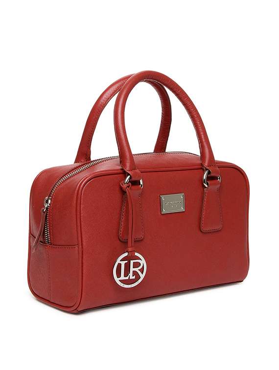 red leather handbag
