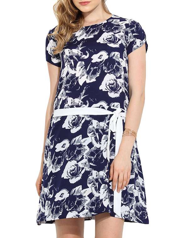 blue dropped waist dress