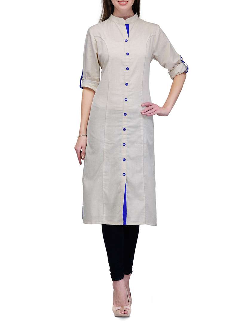 beige color mandarin collar   cotton kurta