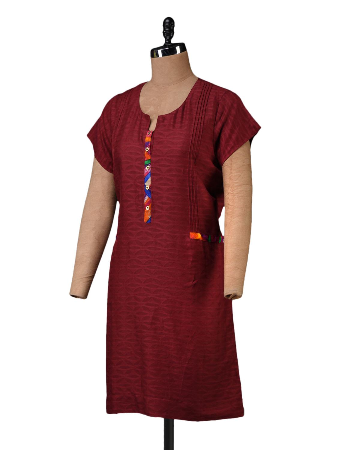 maroon plain solid cotton tunic - 1073605 - Standard Image - 1