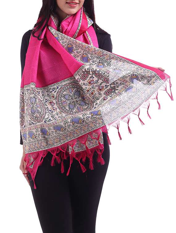 madhubani printed poly silk dupatta