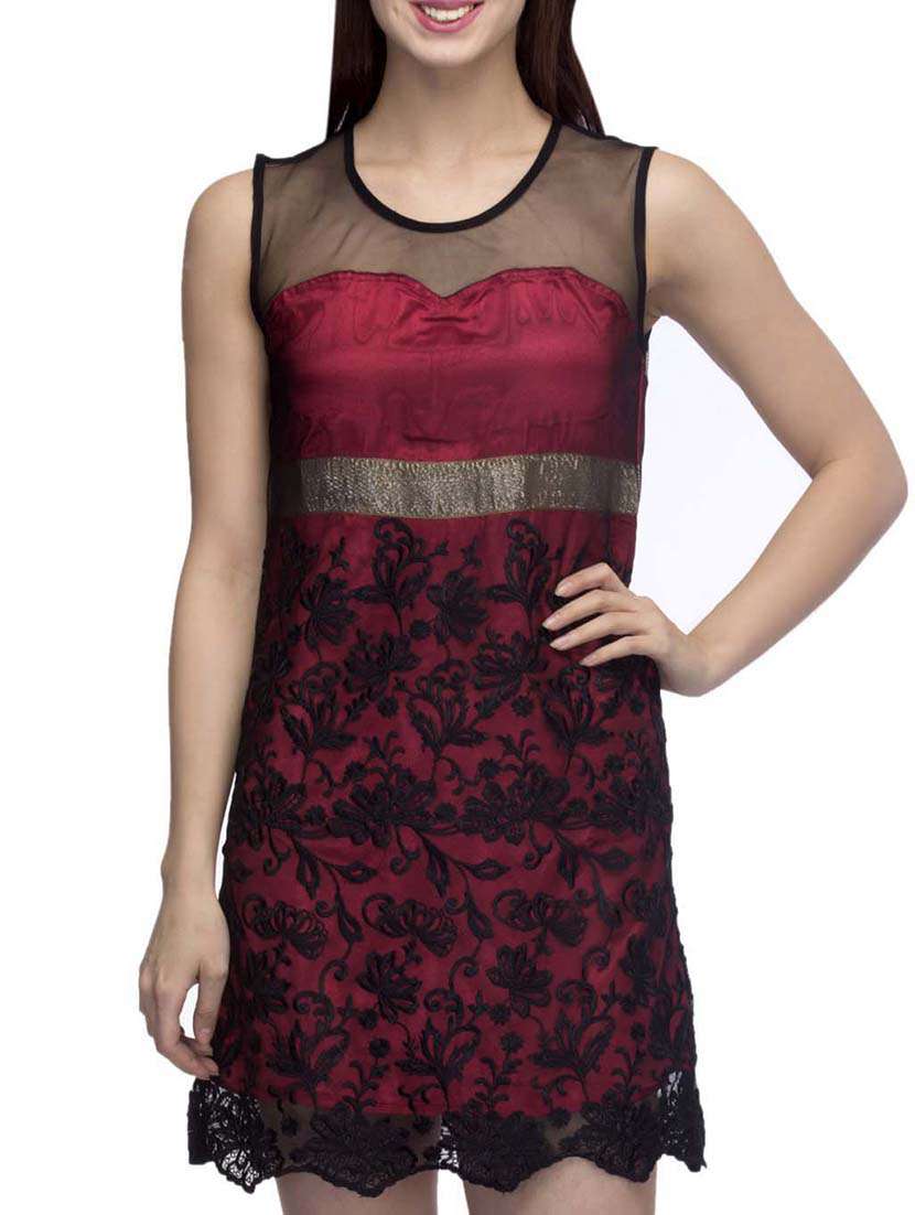 sheered embroidered sheath dress
