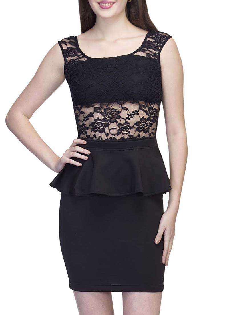 floral mesh laced peplum dress