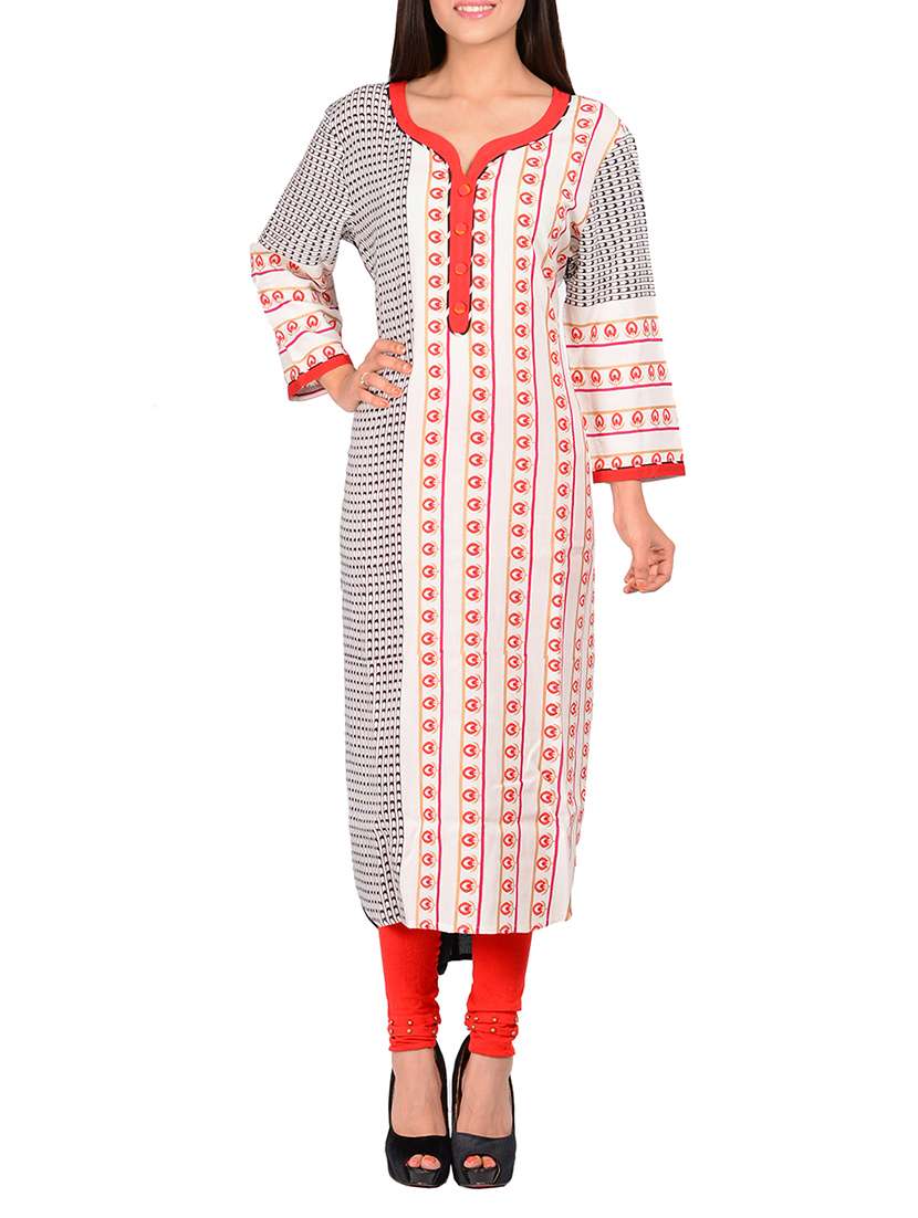 White cotton printed regular kurta