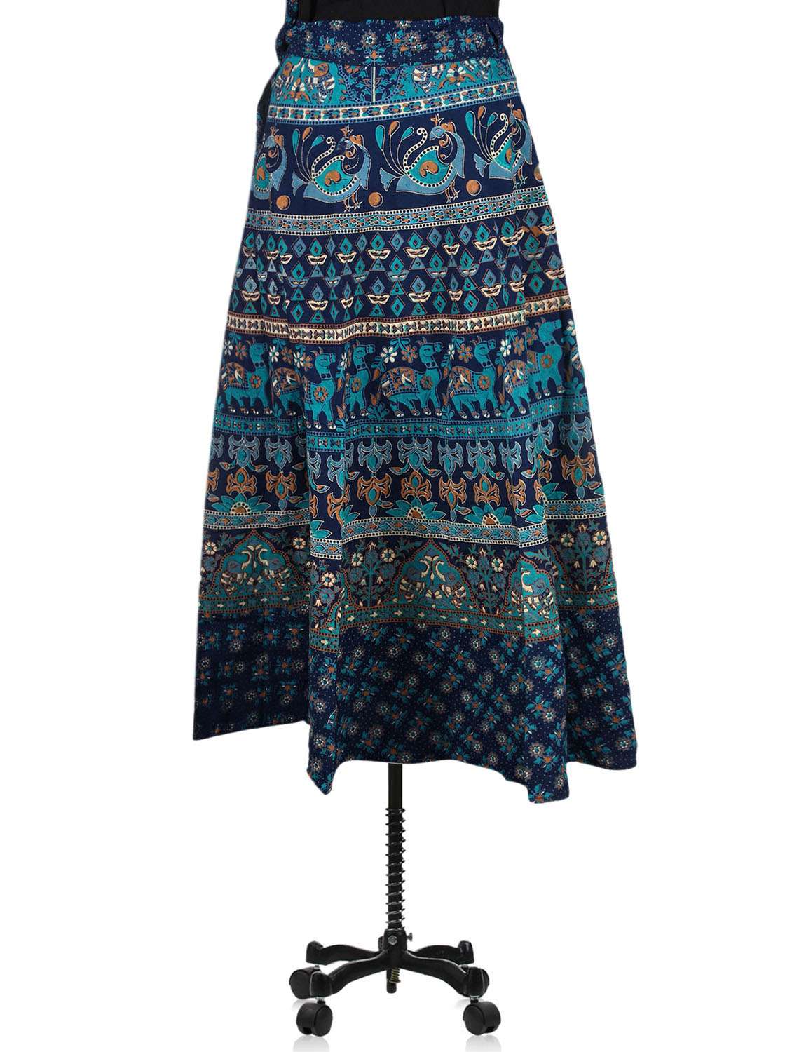 blue jaipuri printed cotton long wrap skirt