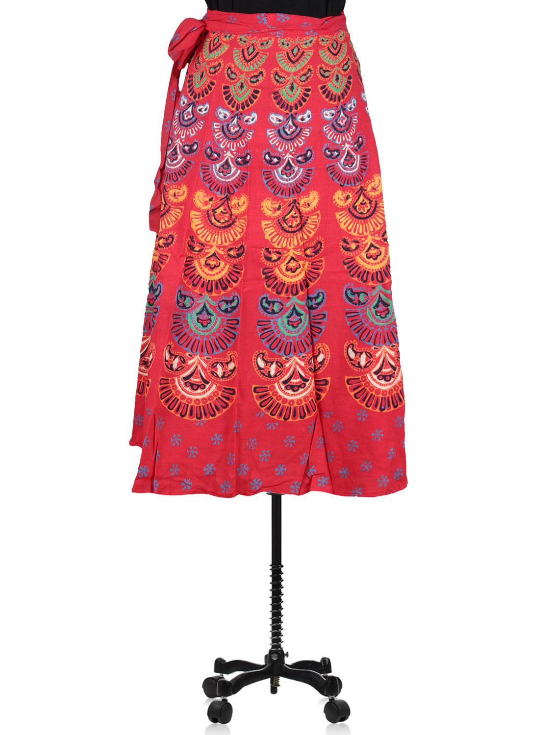 block printed long wrap skirt