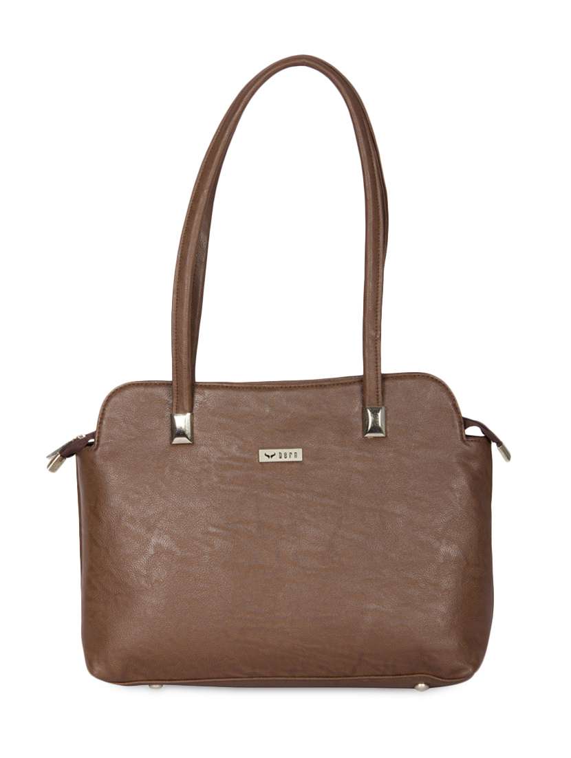 brown rectangular faux leather handbag