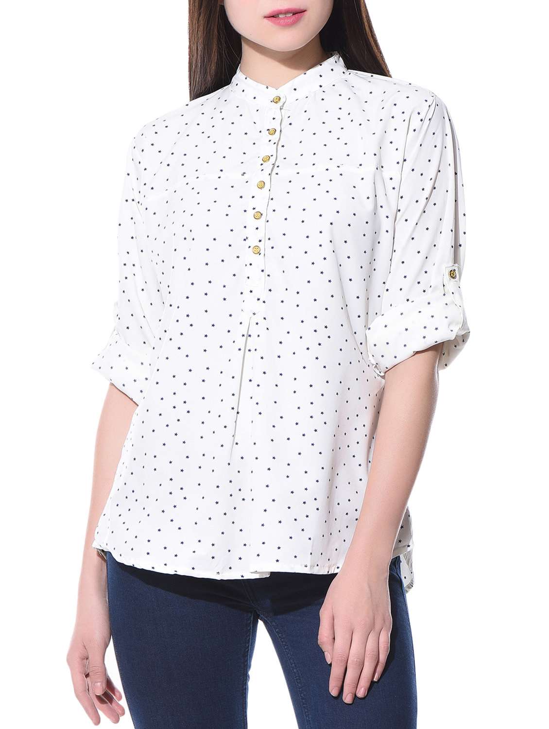 little star poly crepe white top