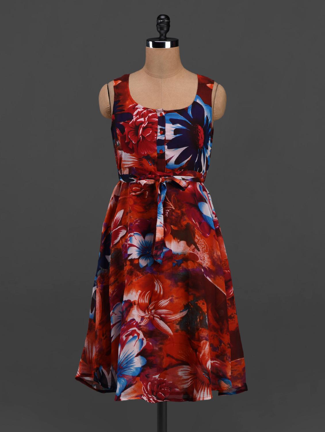 Floral Print Round Neck Crepe Midi Dress - Meira