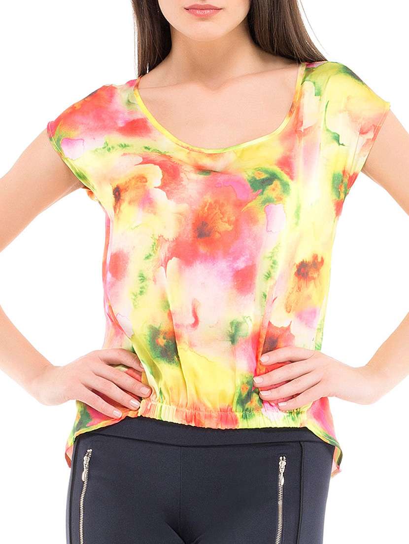 yellow silk blend asymmetric top