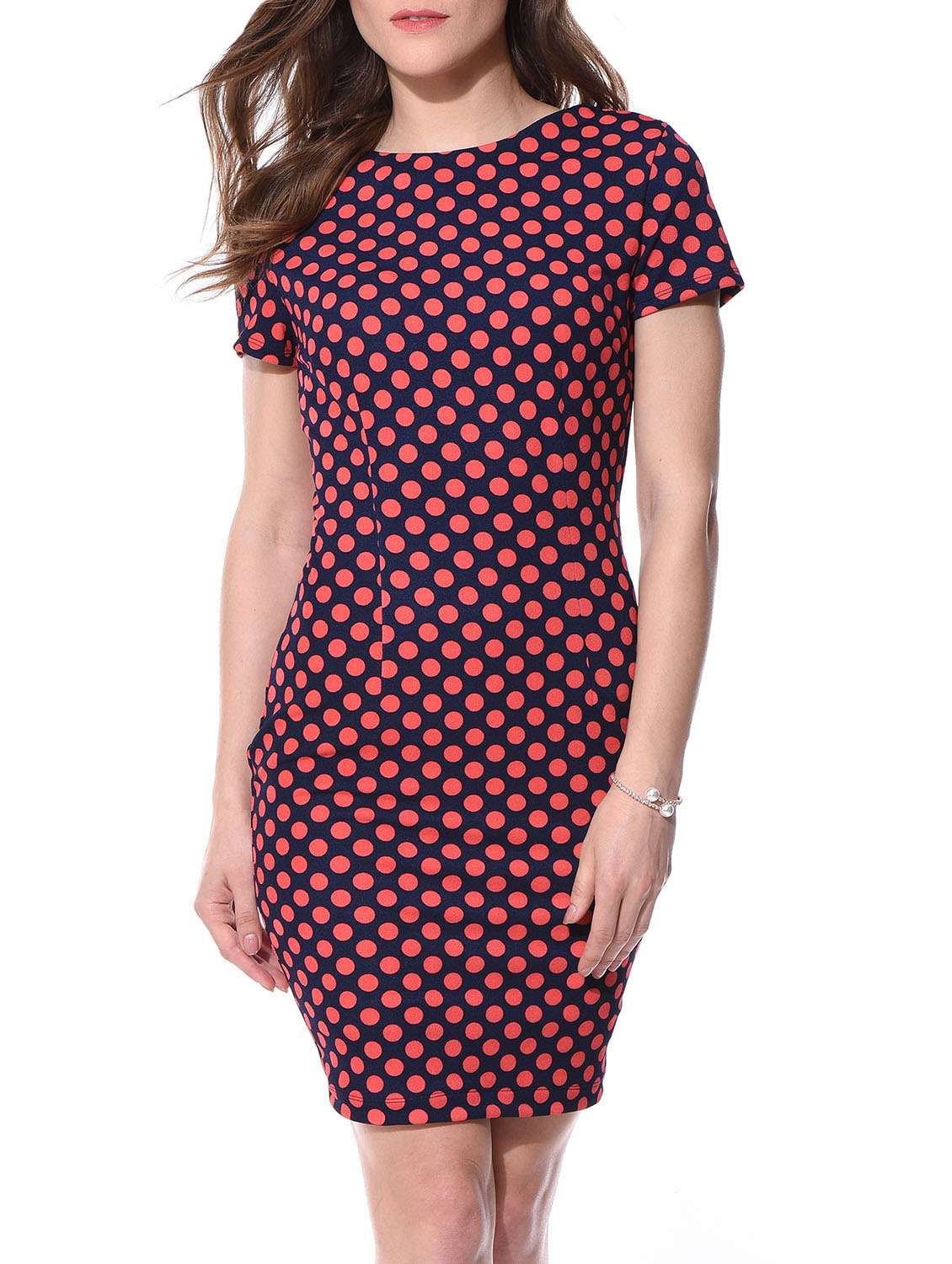 peach polyester sheath dress