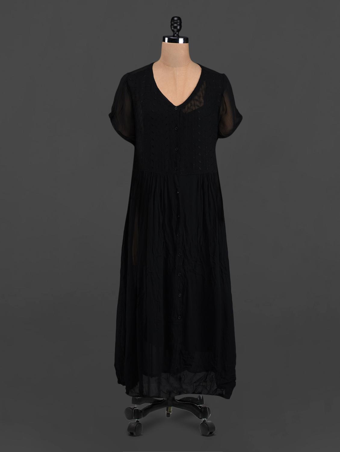 Black Solid Sheer Georgette Maxi Dress - LastInch