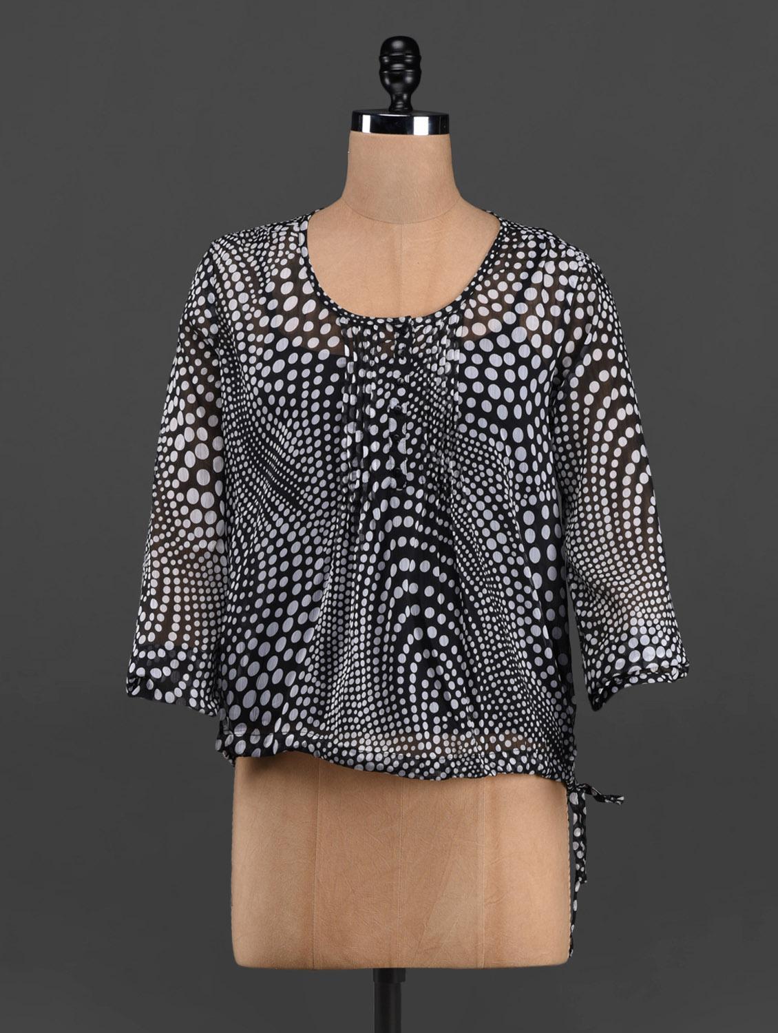Polka Dot Monochrome Round Neck Top - LastInch