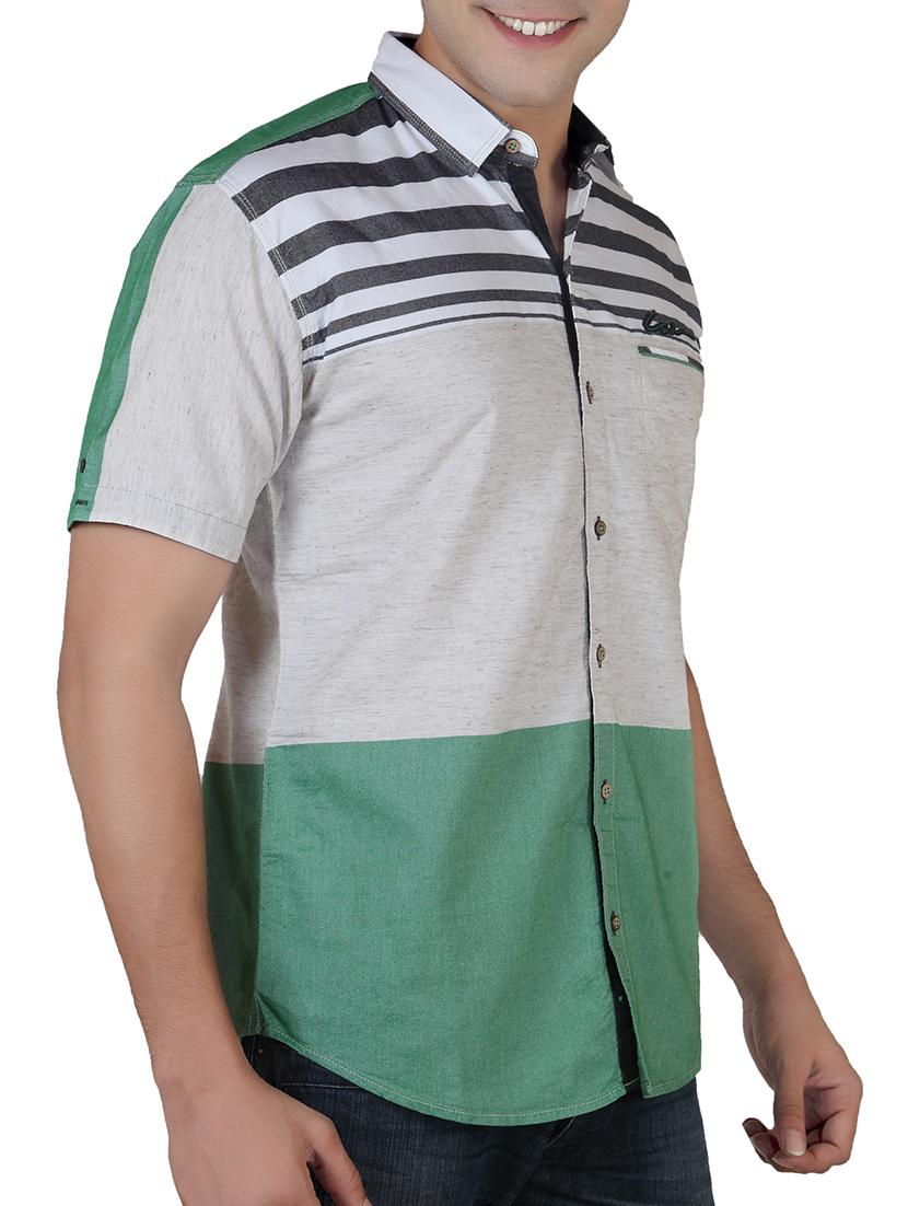 white,grey, green cotton casual shirt - 10819638 - Standard Image - 1