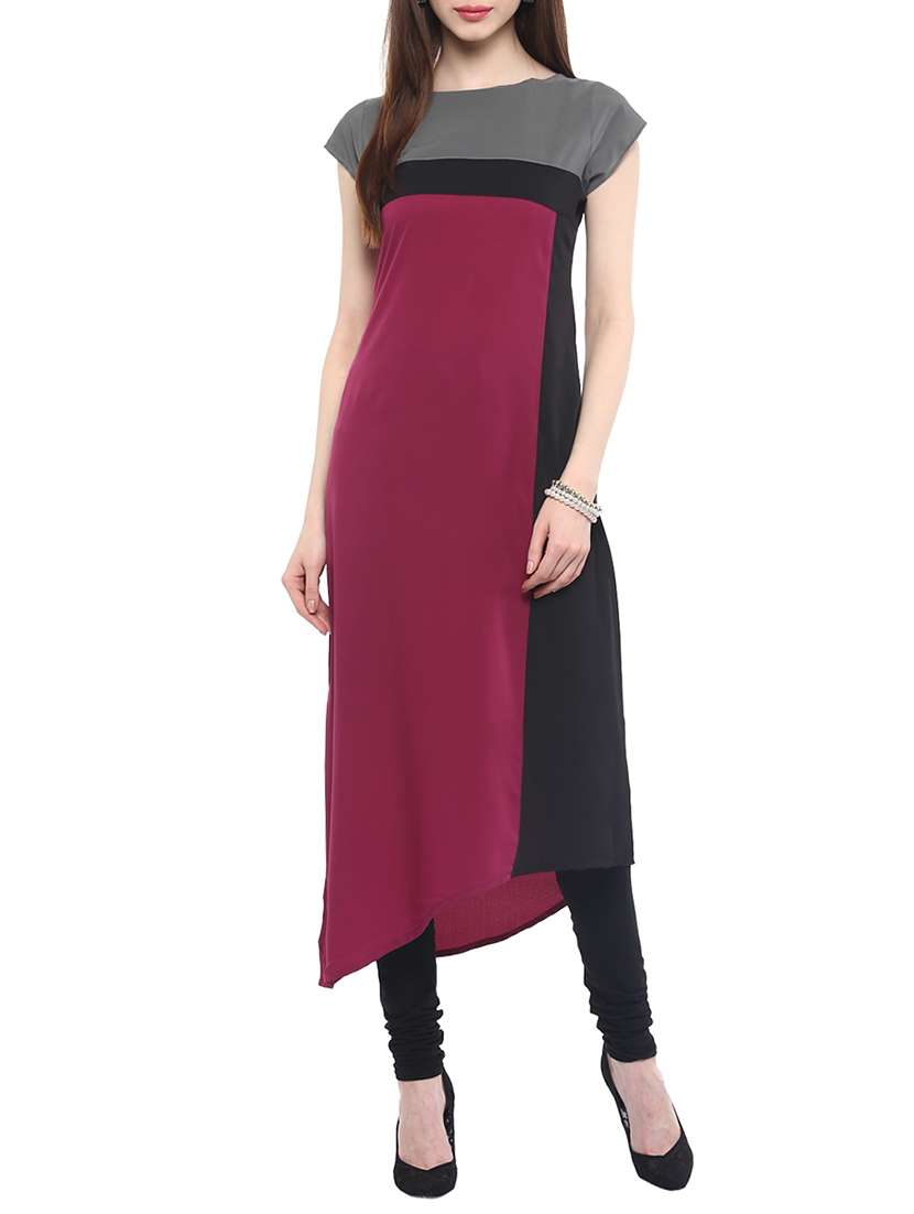 color block asymmetric kurta