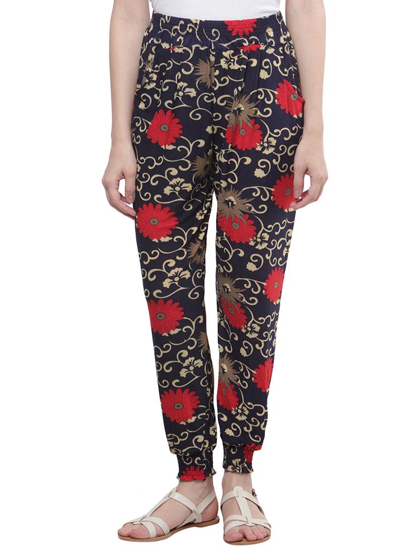 blue polyester floral printed harem pants