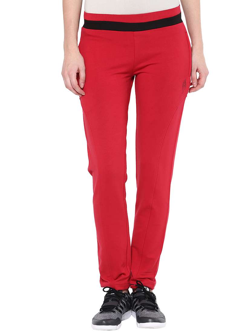 red cotton track pants