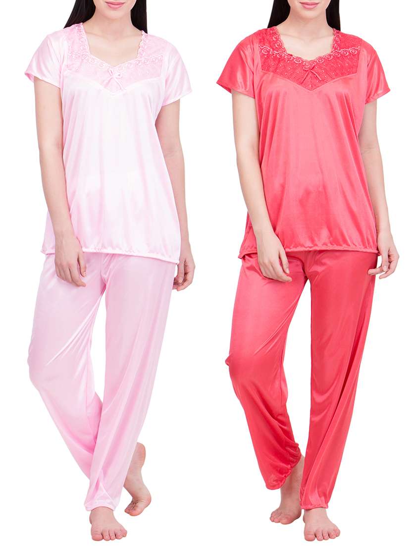 pink,red satin nightwear