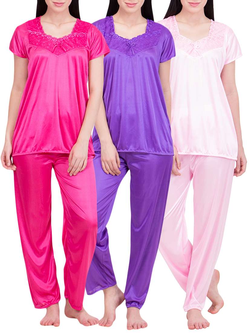 purple,pink,&rani pink satin nightwear