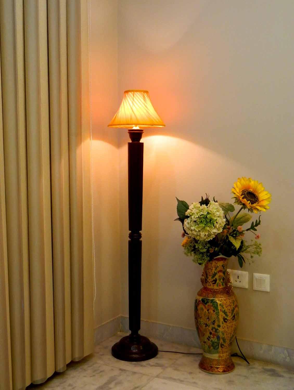 Evergreen Dark Brown Mango Wood Floor Lamp With Pleated Shade Evergreen Dark Brown Mango Wood Floor Lamp With Pleated Shade 10896684 Zoom Image