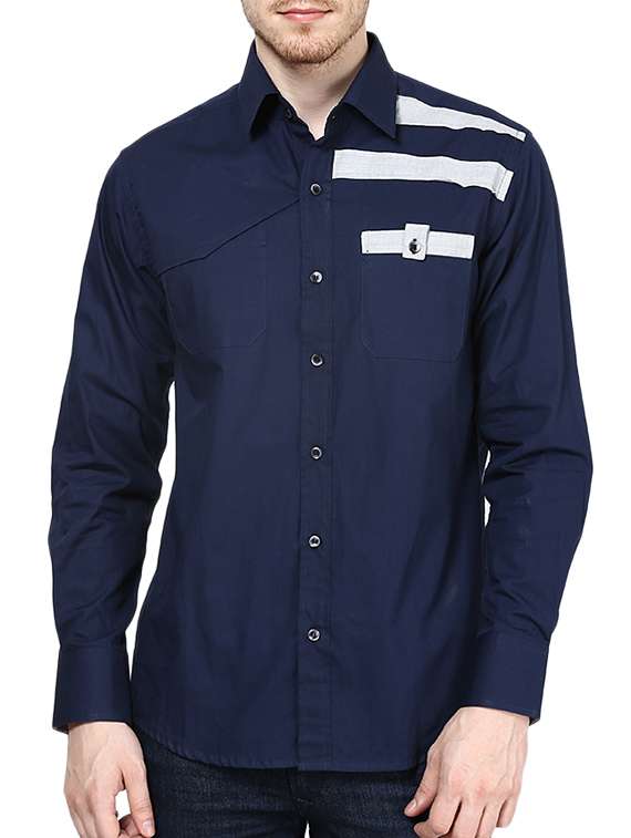 navy blue taped casual shirt