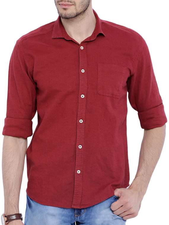 red linen casual shirt