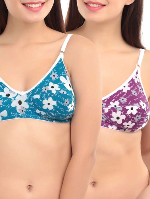 set of 2 multi colored cotton regular bra