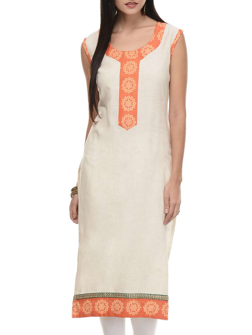 beige cotton straight kurta