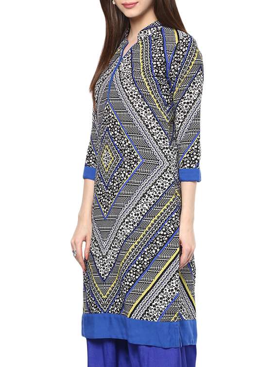 blue and black rayon straight  kurta - 10931909 -  Standard Image - 1
