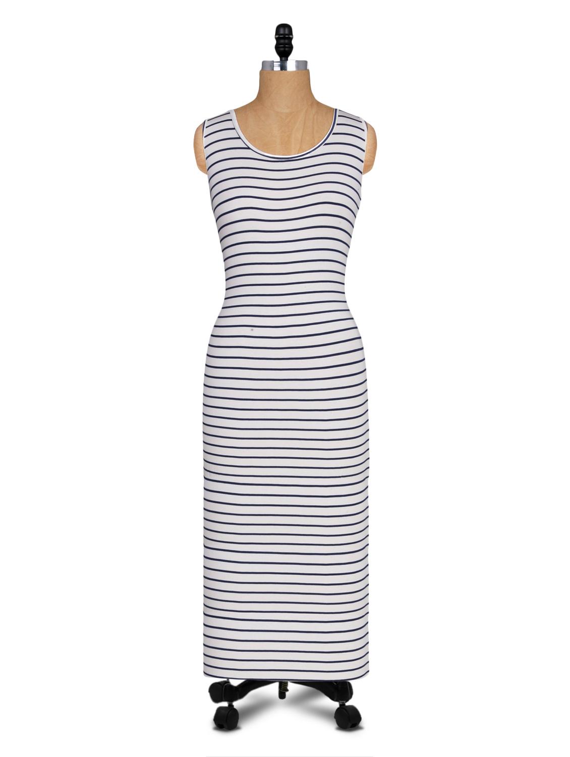 White And Black Striped Long Dress - Alibi