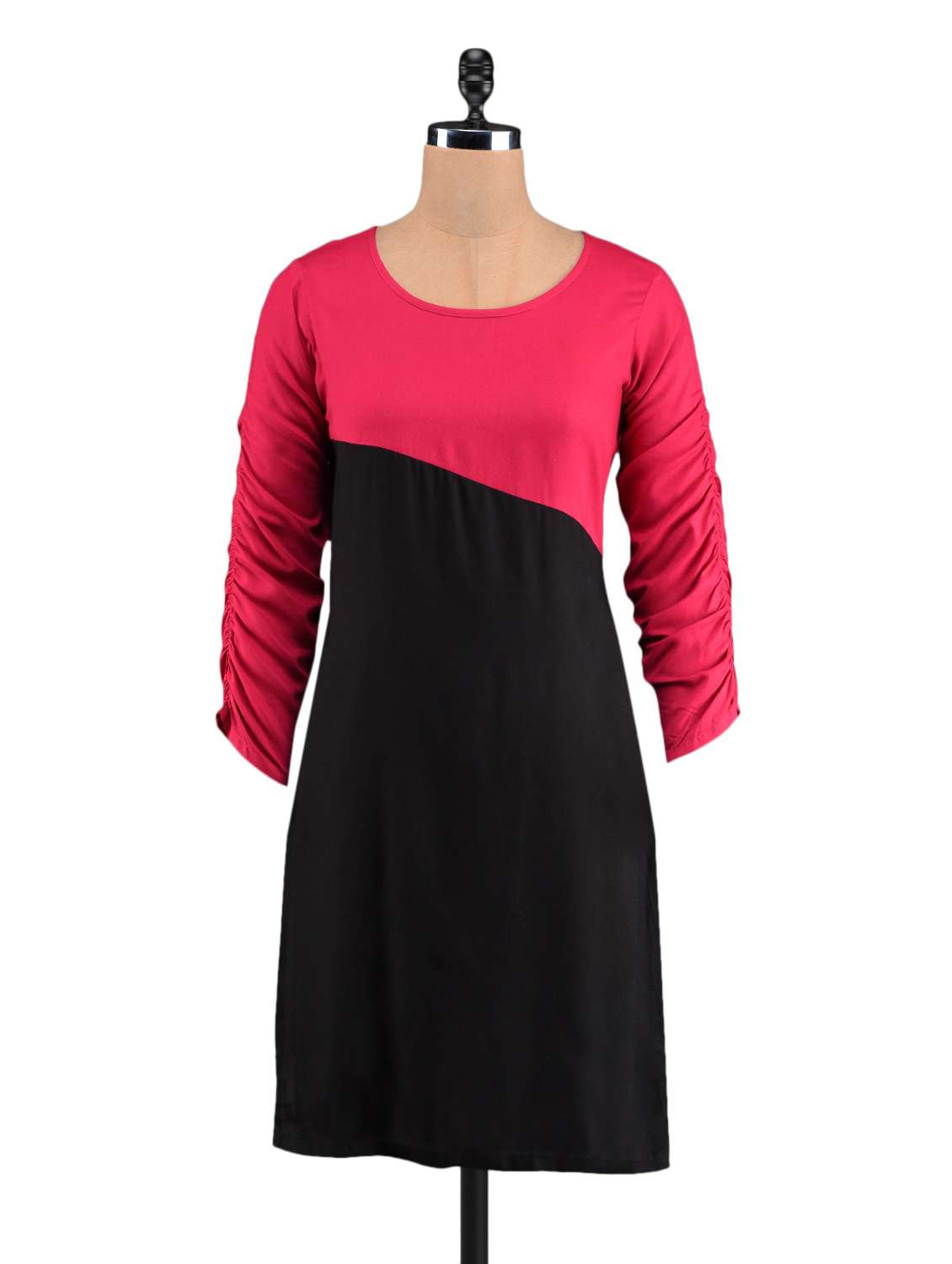 color block round neck rayon kurti