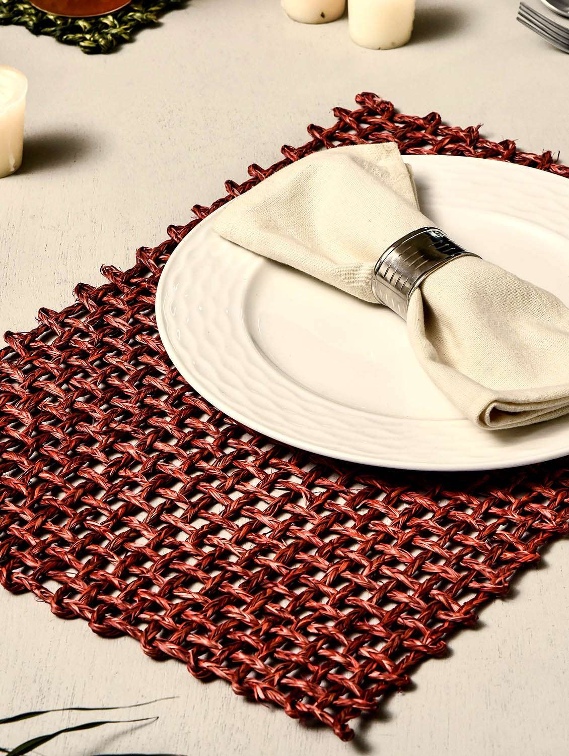 unravel india sabai jali red table mat set(set of 2)