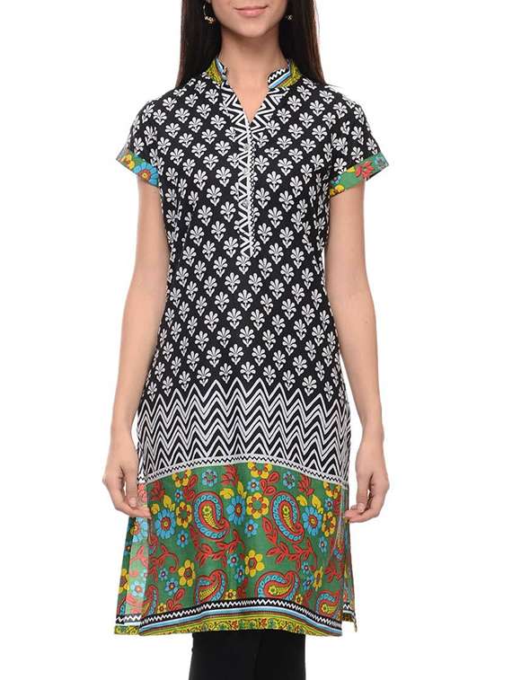 black cotton printed kurta