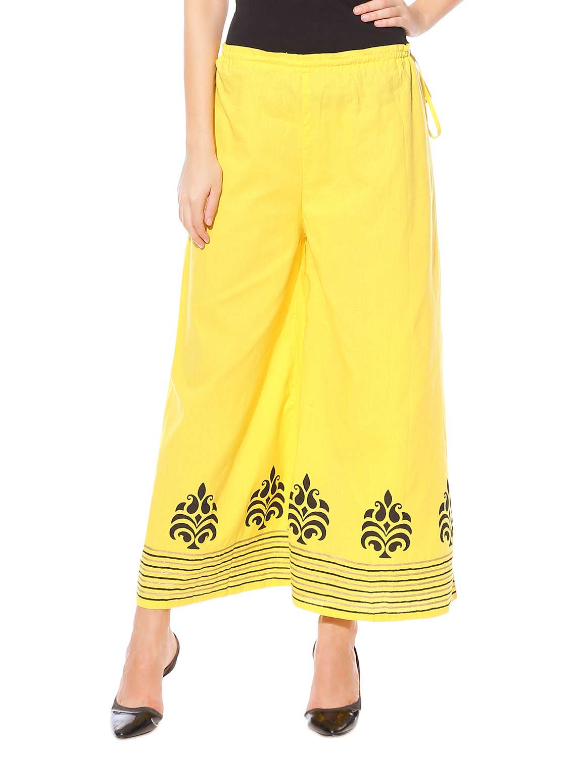 Yellow printed cotton palazzos
