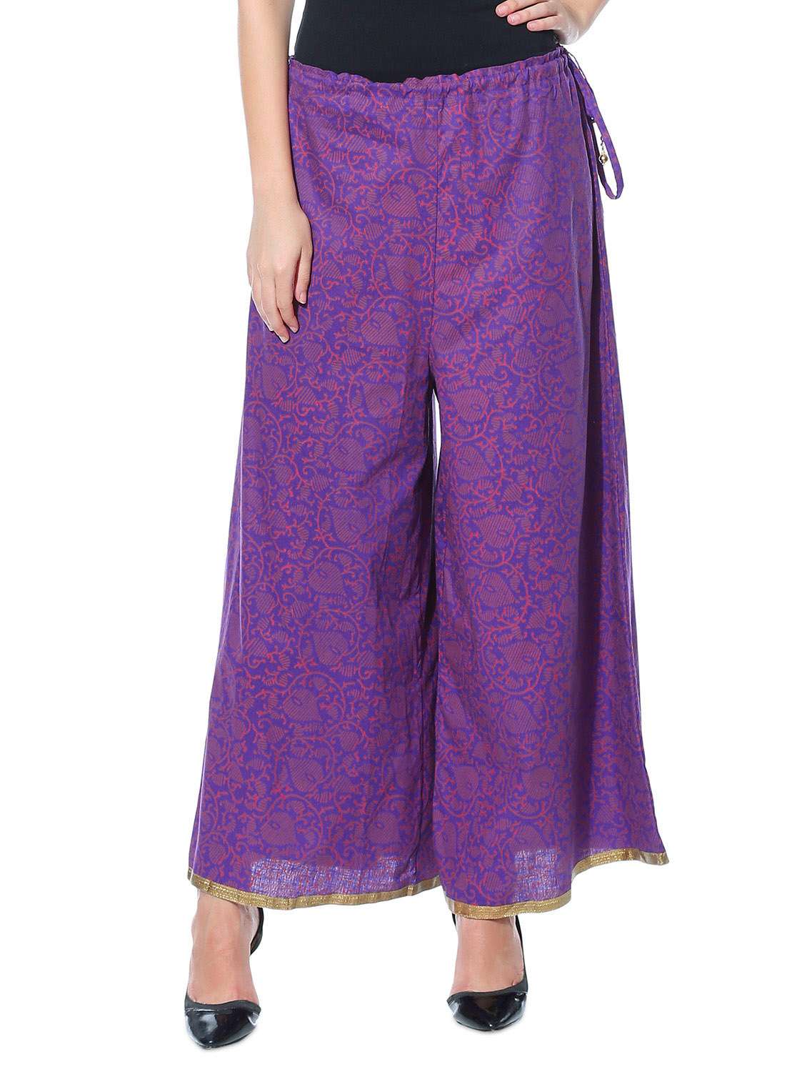 purple printed cotton palazzos