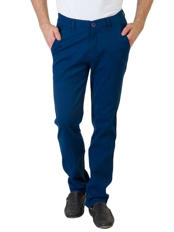 blue cotton blend casual trousers
