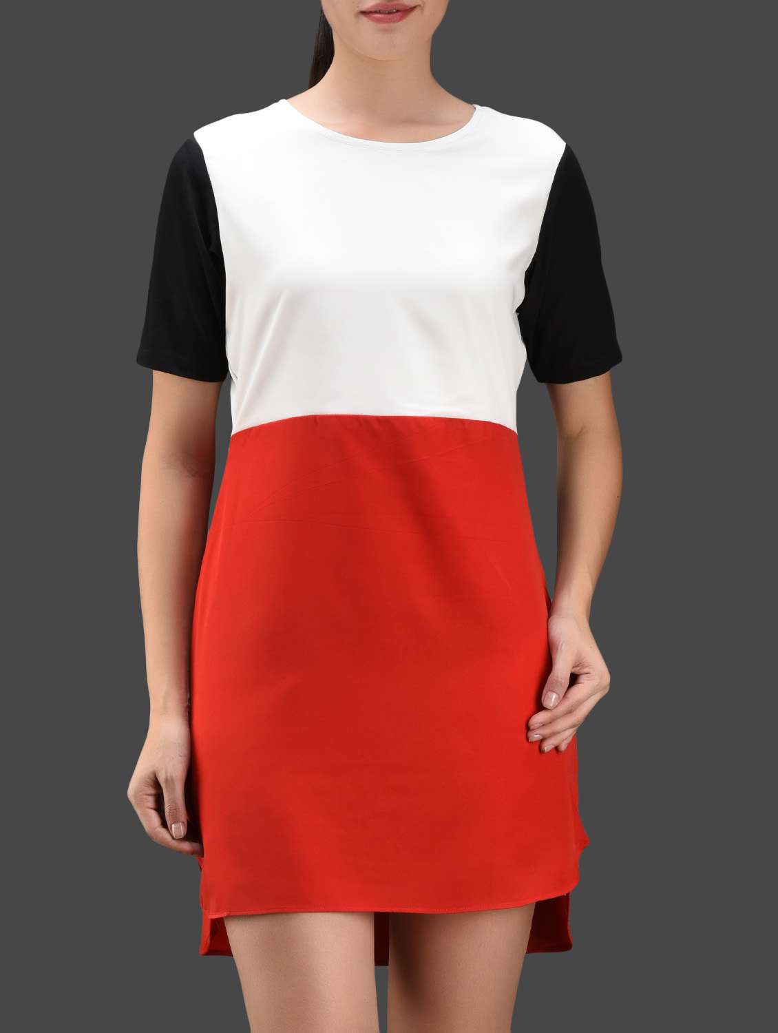 color block poly-crepe dress 