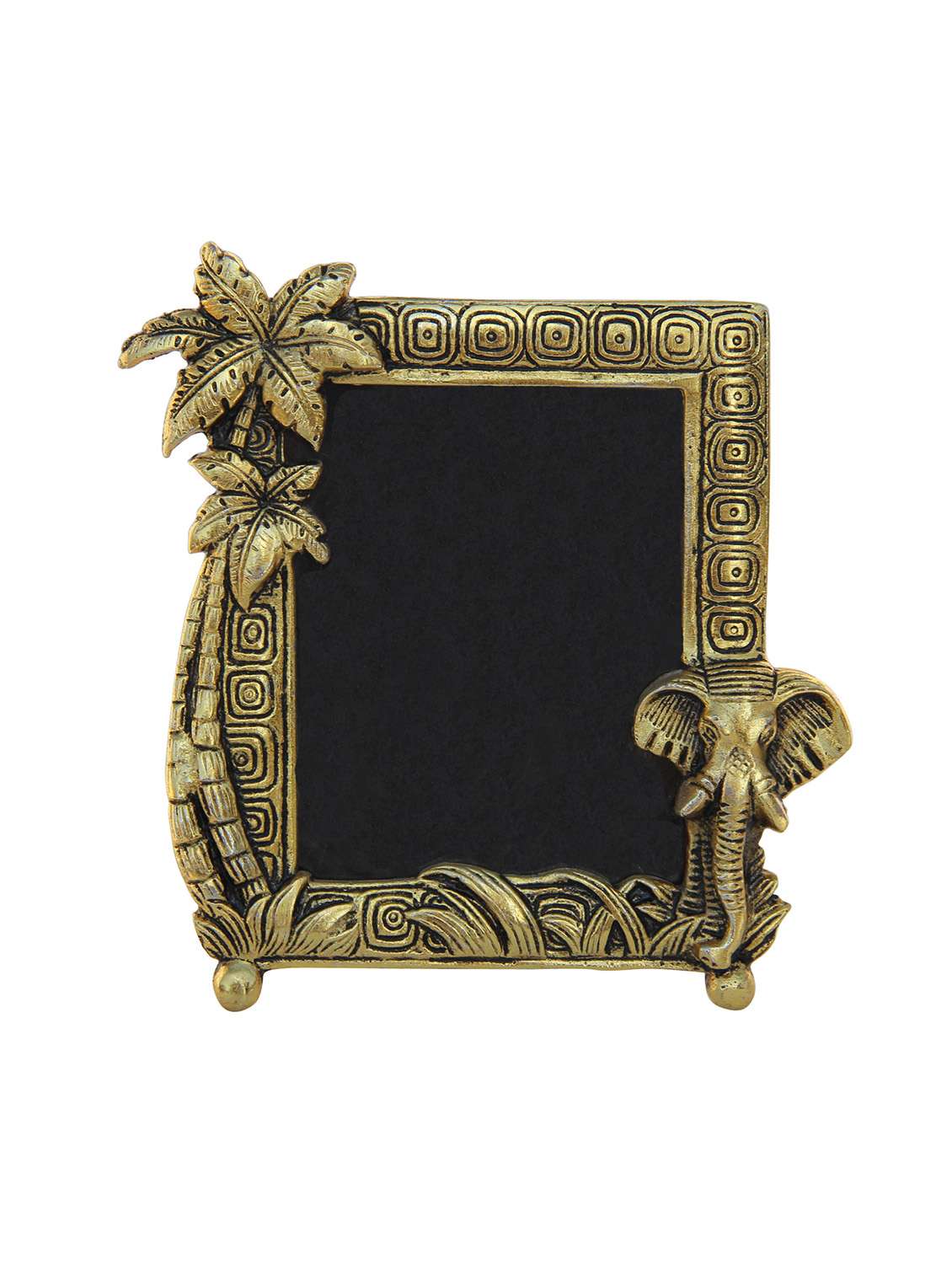 photo frame antique golden with elephant face and coconut tree in metal