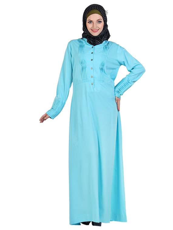  pleated cyan full sleeved abaya