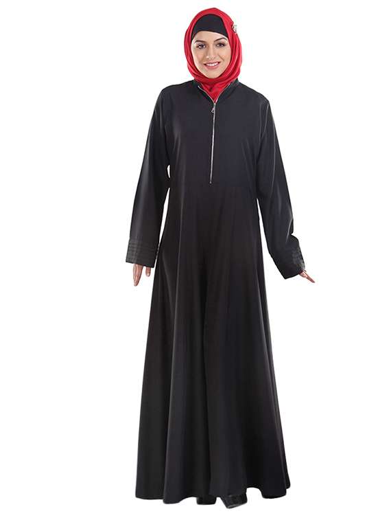 front opening zipper trim black abaya