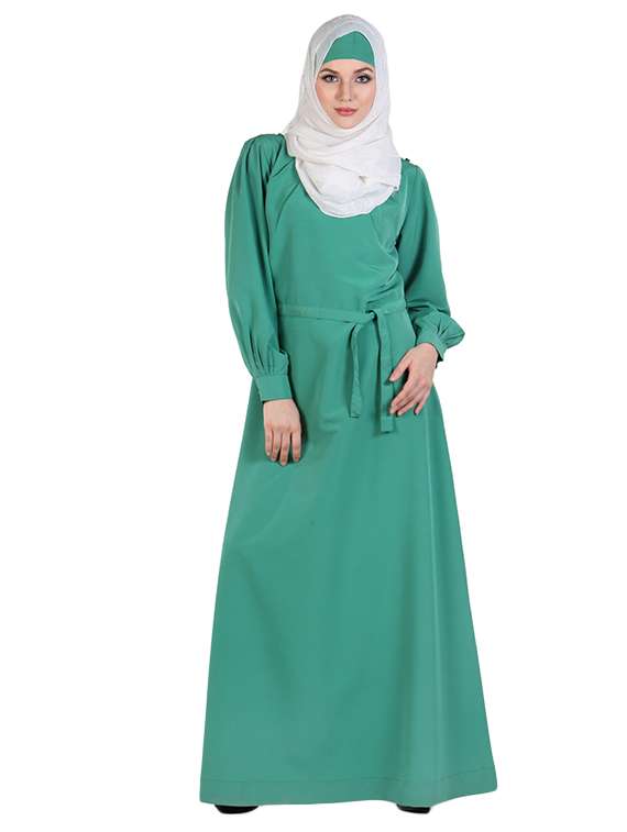 solid green abaya with waist belt