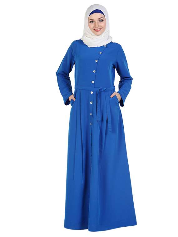 blue koshibo abaya with waist belt