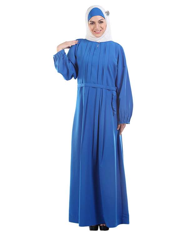 solid blue abaya with waist belt